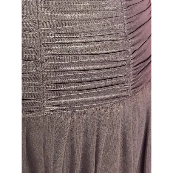 Y2K SUE WONG Chocolate Brown RUCHED Draped Floral Appliqué, Sequins, and Beads,